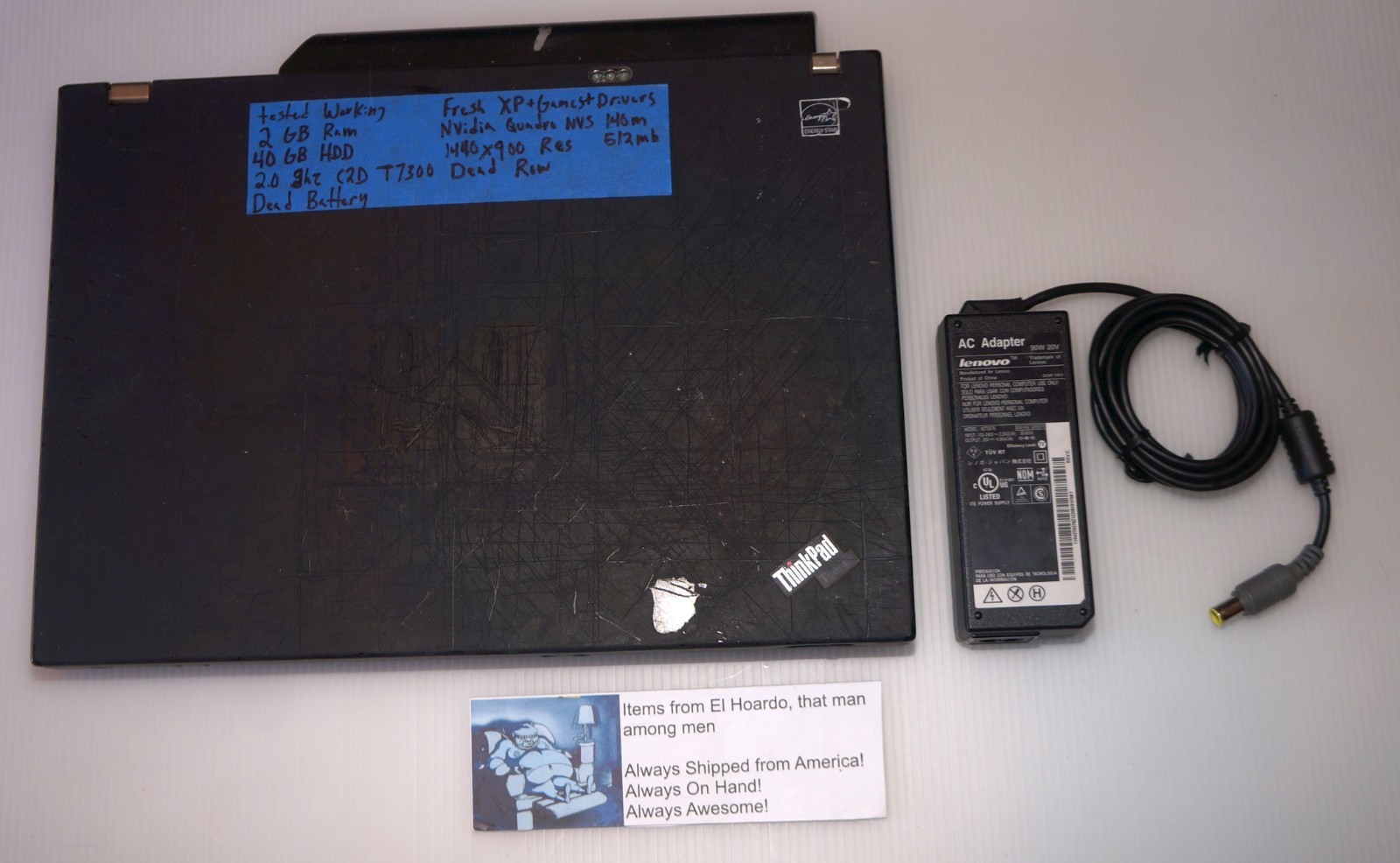 Lenovo ThinkPad T61 14″ Win XP Laptop 2.0 Ghz nVidia, 1440×900 2GB Ram 40GB HDD