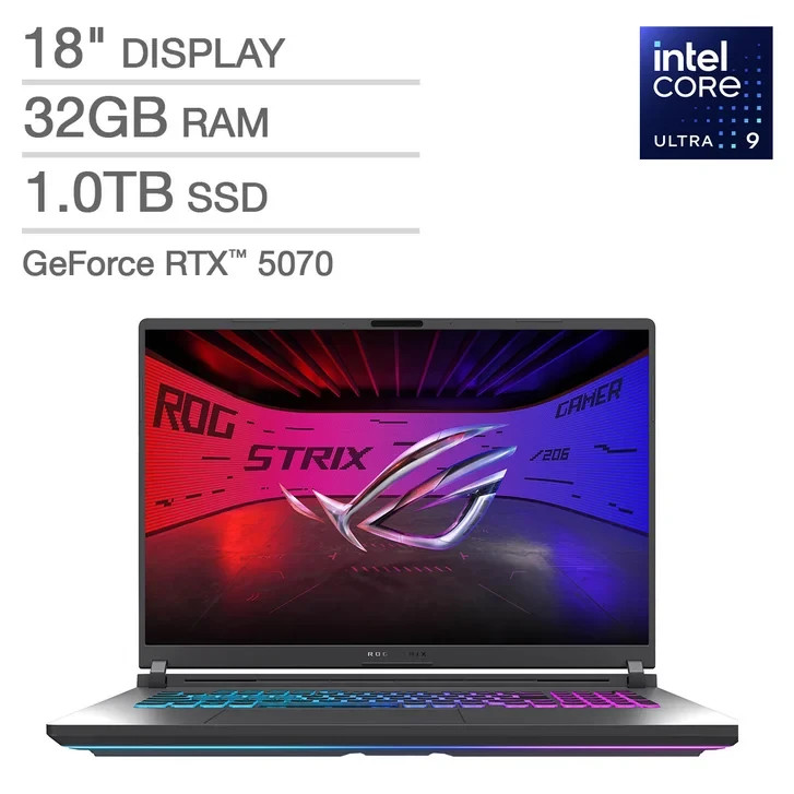 ASUS ROG Strix G18 18″ 2.5K 240Hz/3ms Ultra 9 275HX 32GB 1TB SSD RTX 5070 W11H