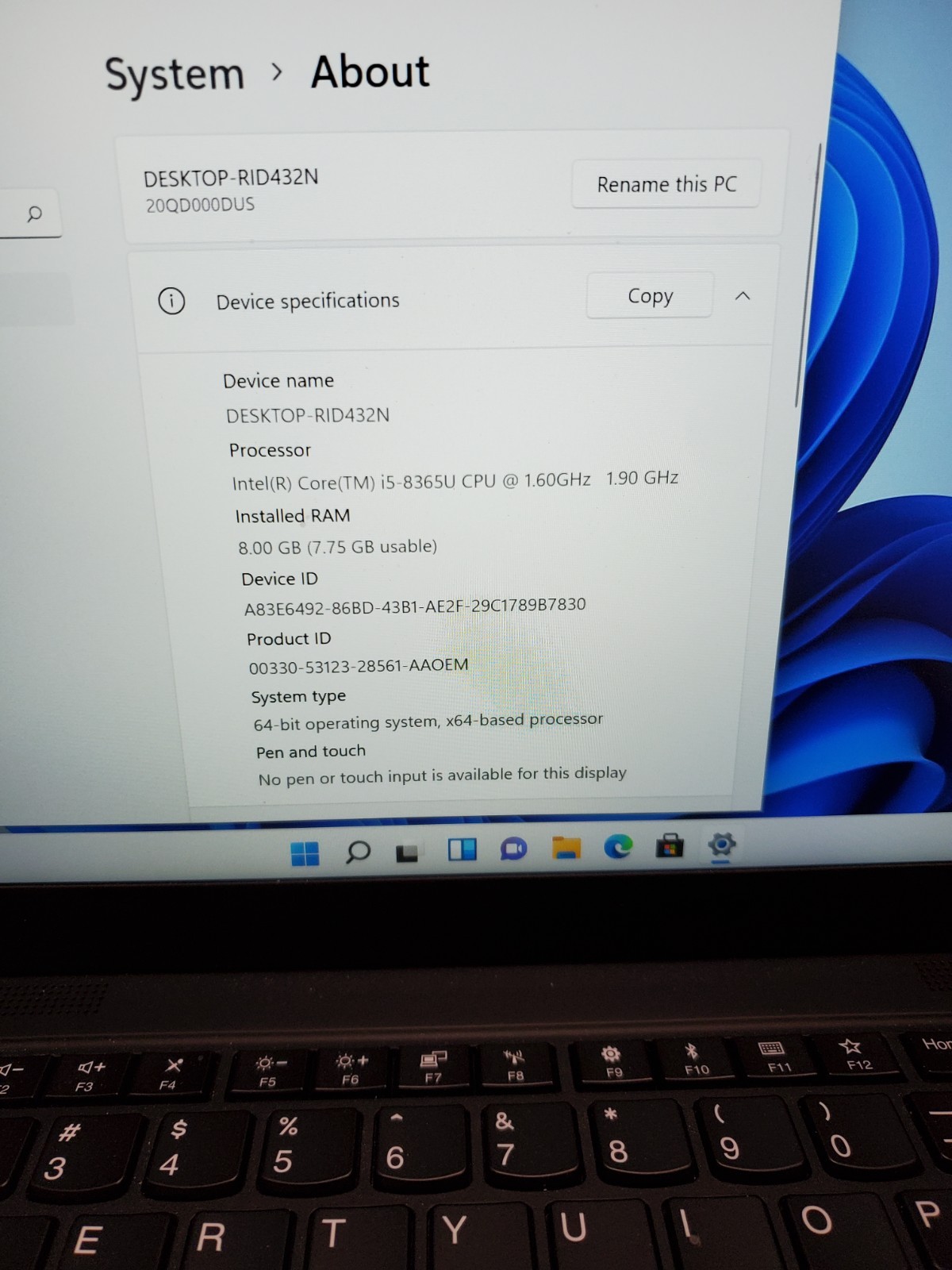 ThinkPad X1 Carbon 7th Gen Core i5-8365U 1.80GHZ 8GB RAM 256GB SSD Win11 #69