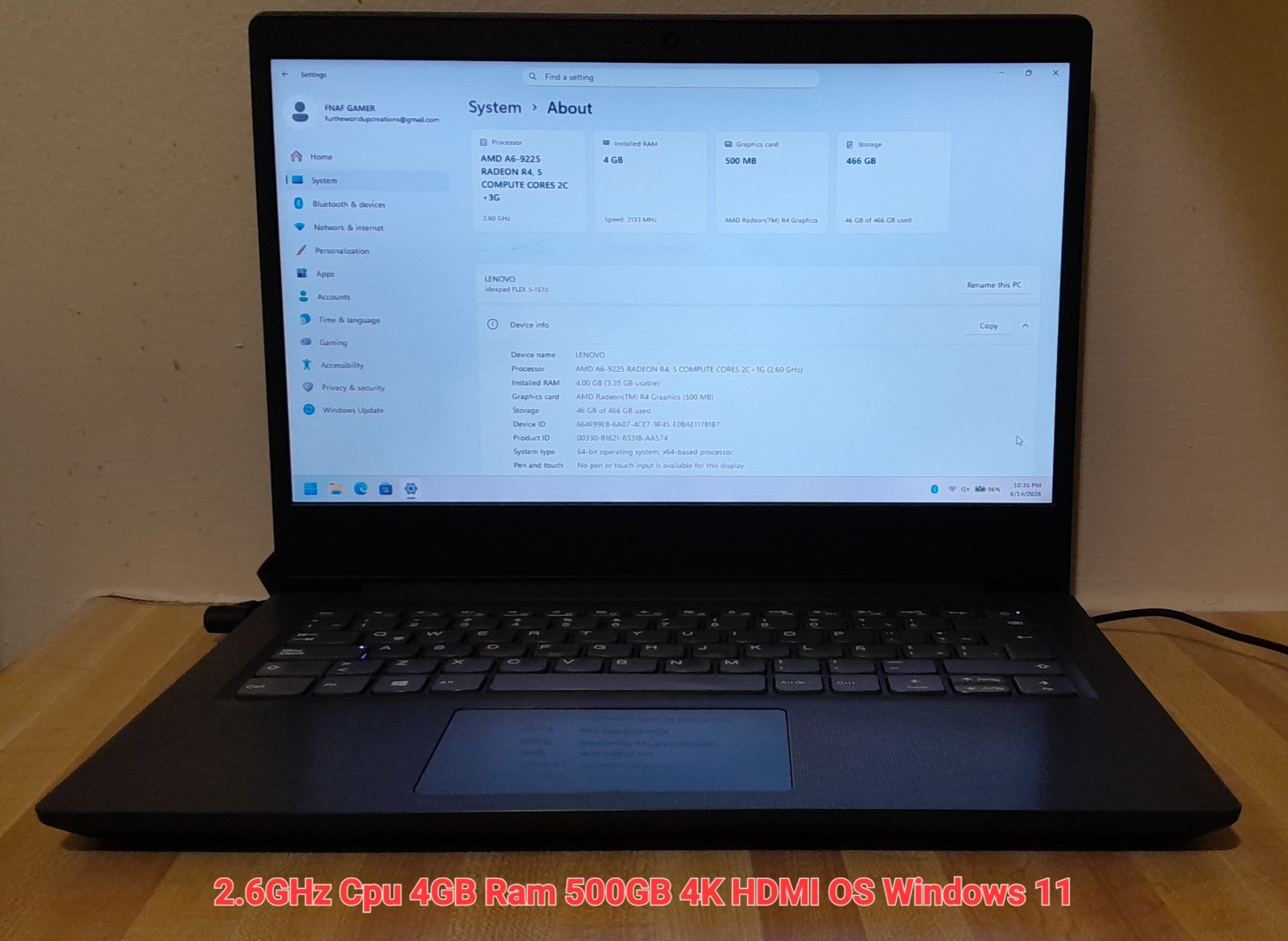 Lenovo ideapad s145-14ast Laptop CPU 2.6GHz RAM 4GB 500GB 4K HDMI Windows 11 Pro