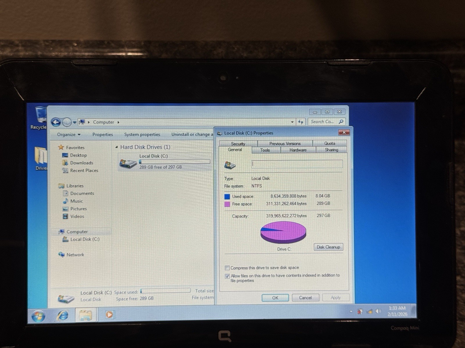 HP Compaq Mini CQ10-600 Netbook Intel Atom 1.66GHz 1gb RAM 320gb HDD Windows 7