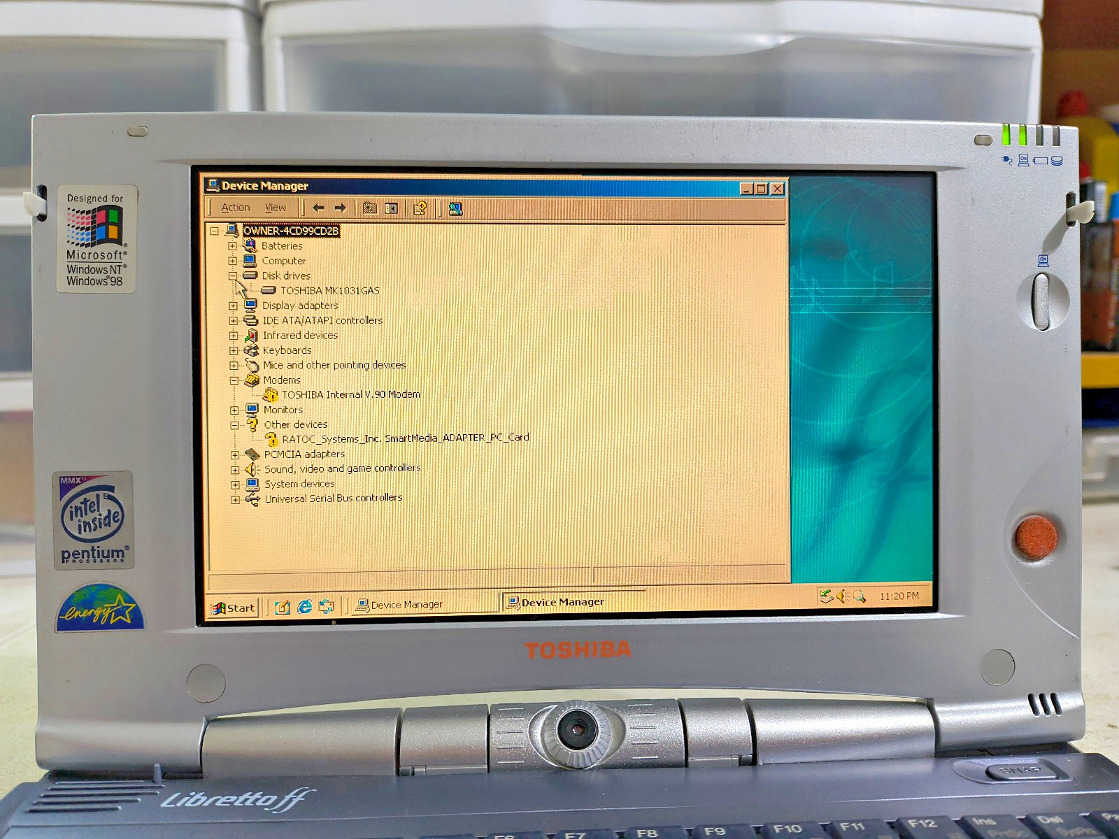 Toshiba Libretto ff1100v Intel P266MHz 96MB, 100GB HD Win2K CD-ROM Floppy RARE