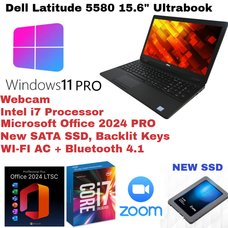 Dell 5580_Windows 11 💻New 512GB SSD_i7_16GB_Webcam💻Backlit+ Office 2024 PRO