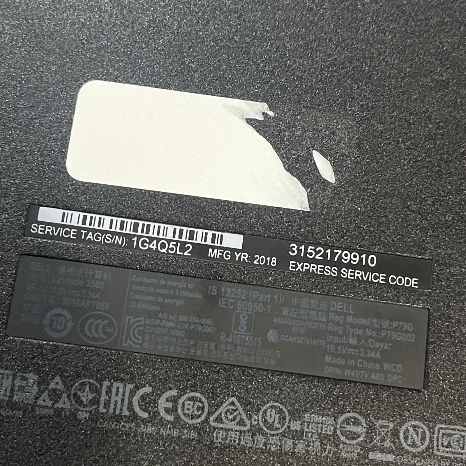 DELL LATITUDE 3580 INTEL CORE I3-6006U 2.00GHZ 4GB RAM NO HD ,