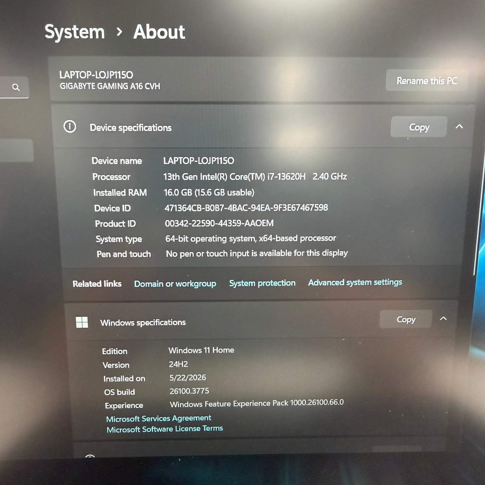 Gigabyte Gaming A16 GA6H 16″ i7-13620H 2.4GHz 16GB RAM 1TB SSD GeForce RTX 4050