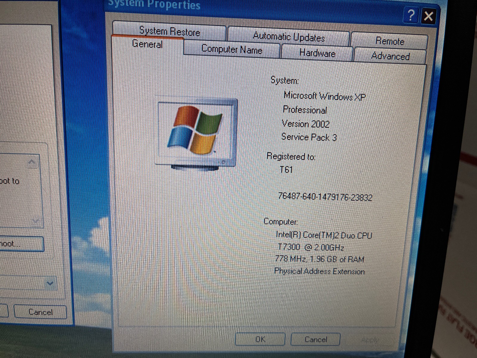 Lenovo T61 ThinkPad T7300 2GHZ 2GB RAM Intel965 GPU WinXP