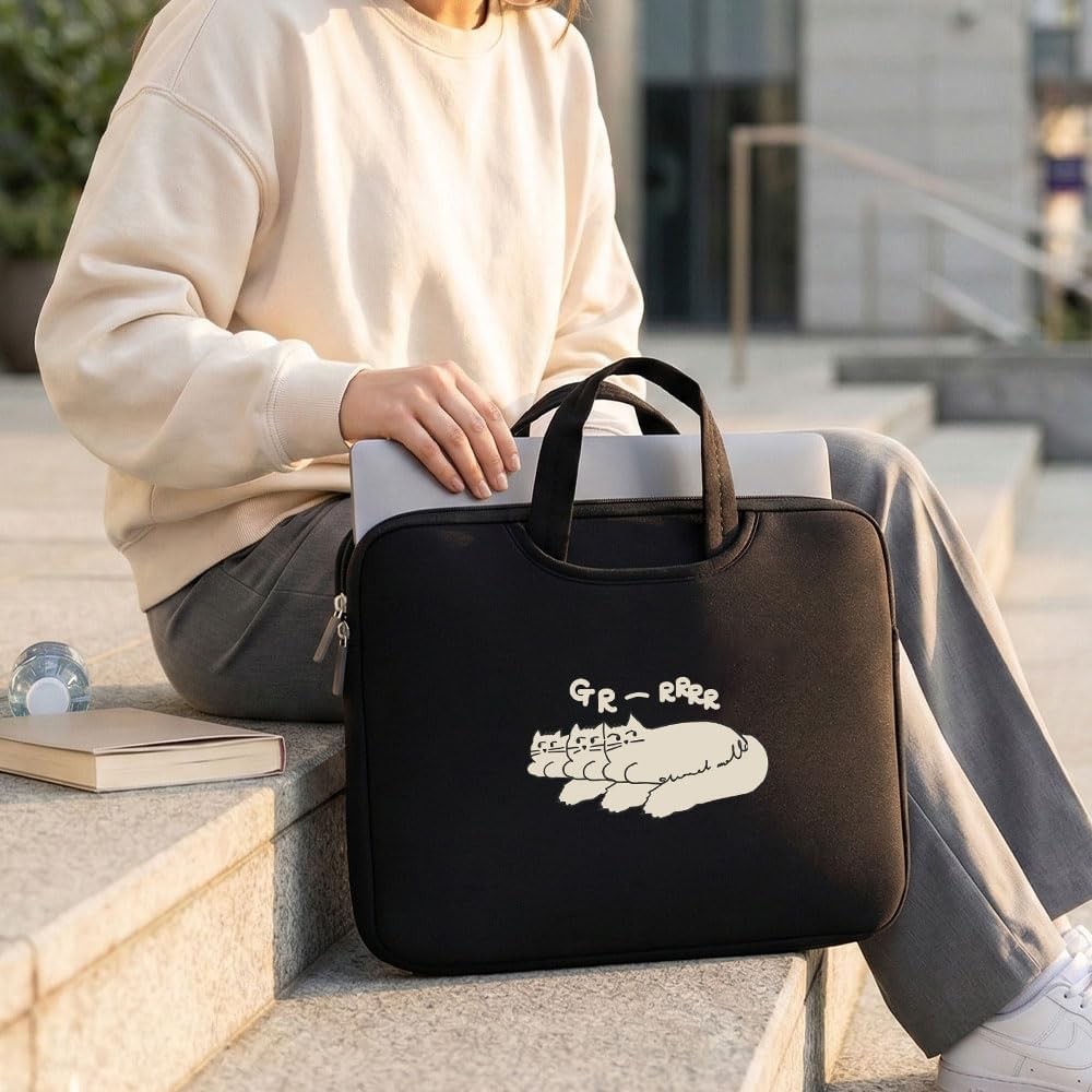 Laptop Sleeve with Ivory Cat Illustration Cute Laptop Bag for MacBook Air 13 Pro