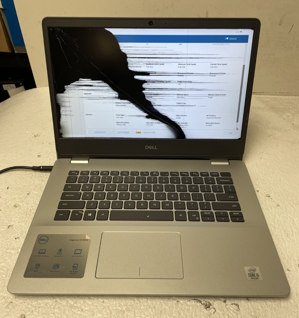 Dell Inspiron 14 5493 Intel i5-1035G1 @3.30GHz 8GB RAM NO SSD BrokenScreen Parts