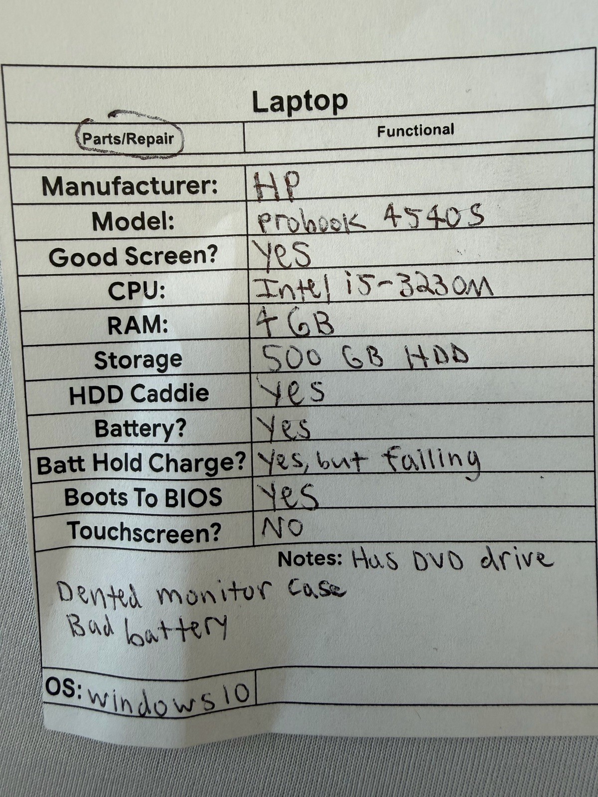 HP Probook 4540S Laptop – Good Screen – Intel i5-3230M – Read Dec