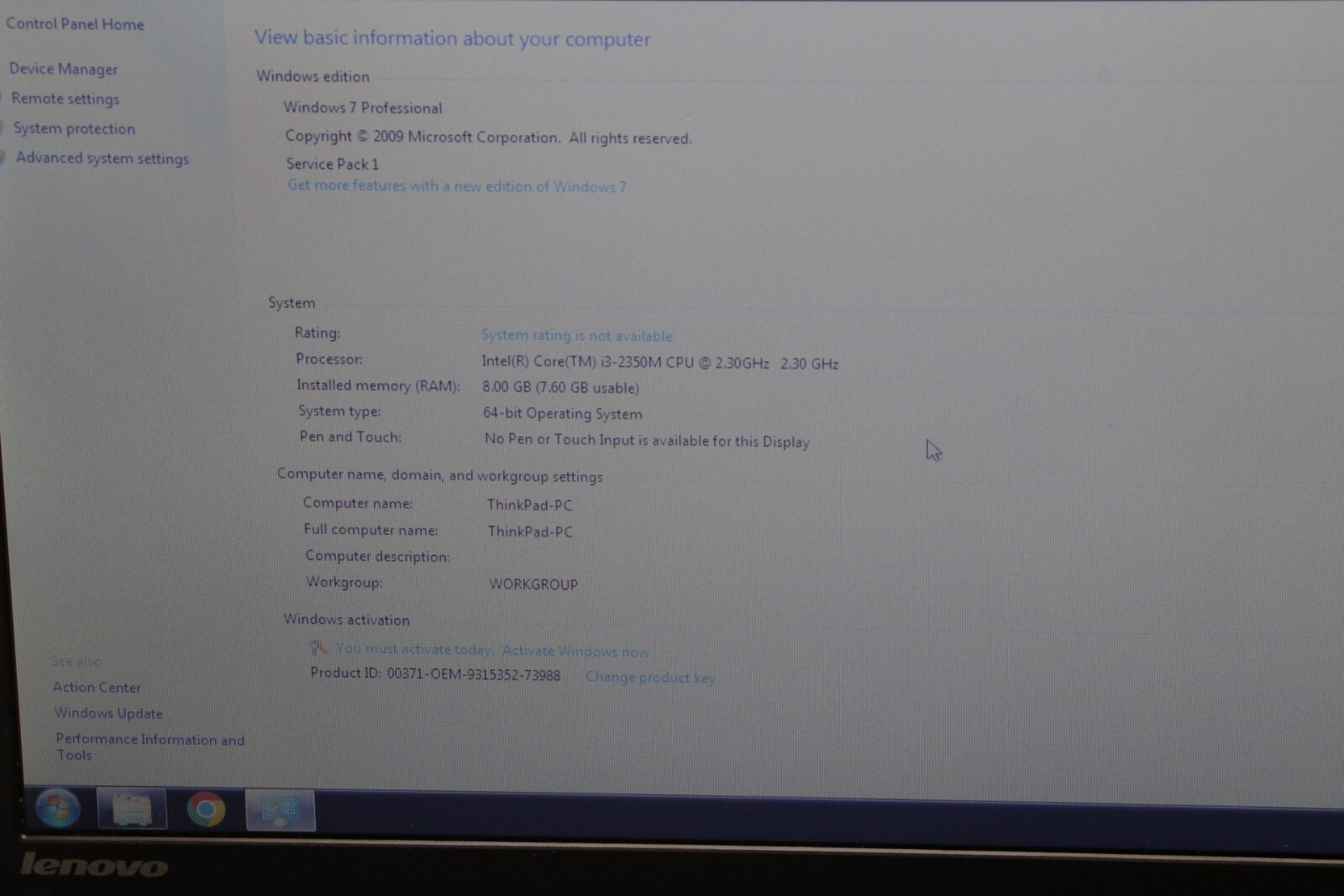 NO COMPUTRACE Lenovo Thinkpad Edge E430 i3-2350m 300GB HDD 8GB RAM IntelHD 3000