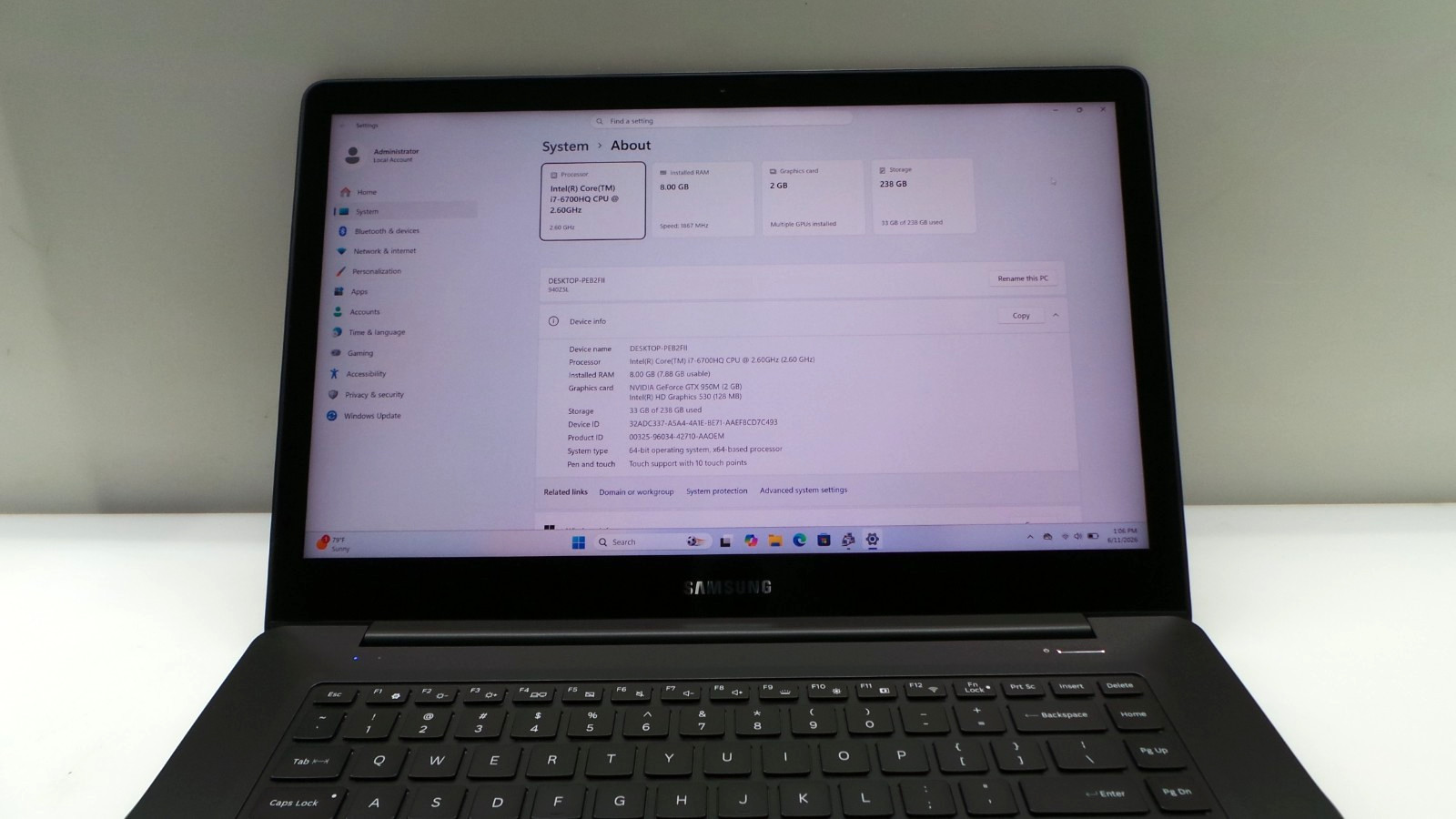 Samsung Notebook NP940Z5L | 15.6″ | i7-6700HQ | 8GB 256GB SSD | Touchscreen