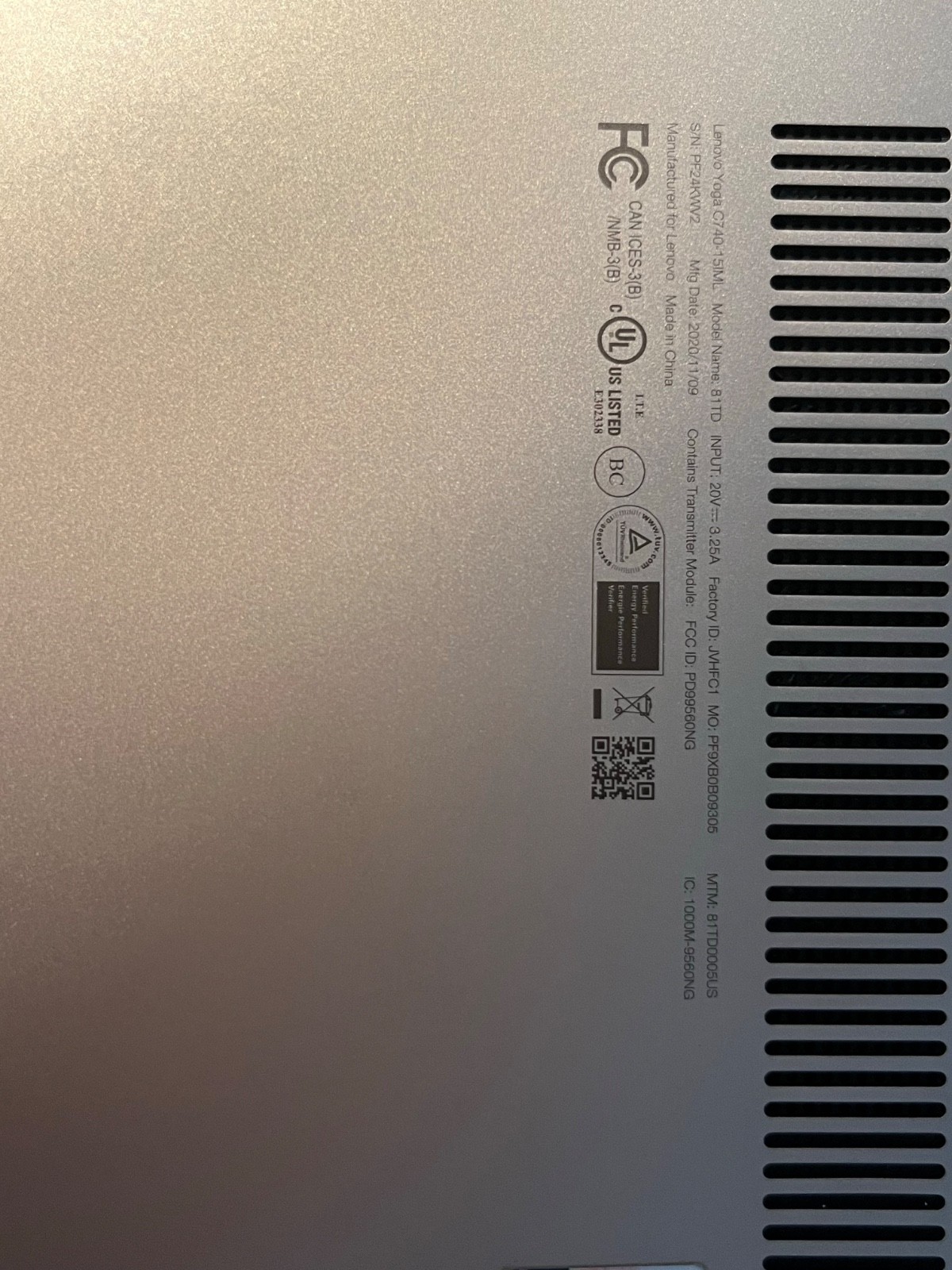 Lenovo Yoga C740-15IML Silver Touchscreen