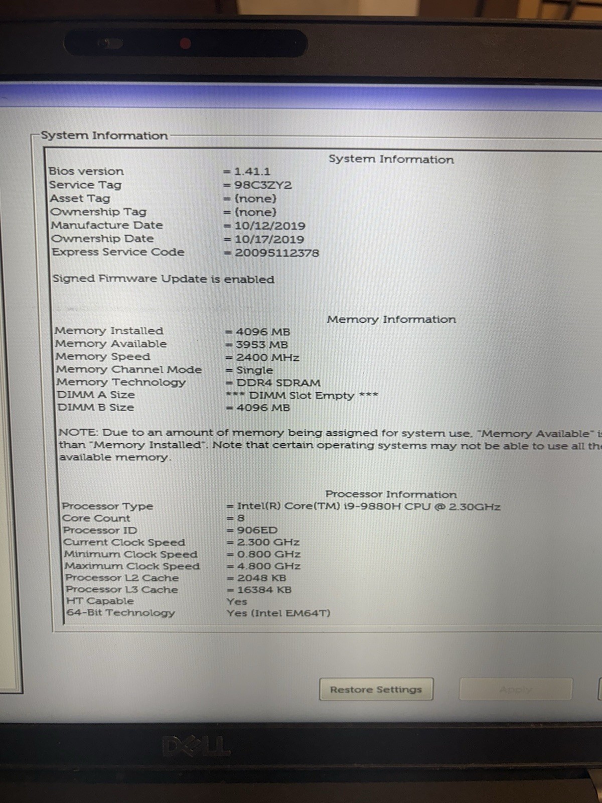 Lot Of 5 Dell Precision 3541 3551 3510 15.6″ | 2.30GHz i9-9880H | 4GB DDR4 |