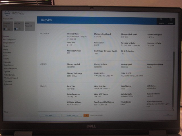 Dell Precision 7680 I7-13850HX @ 2.1GHz 1TB 32GB WIN11PRO RTX4090