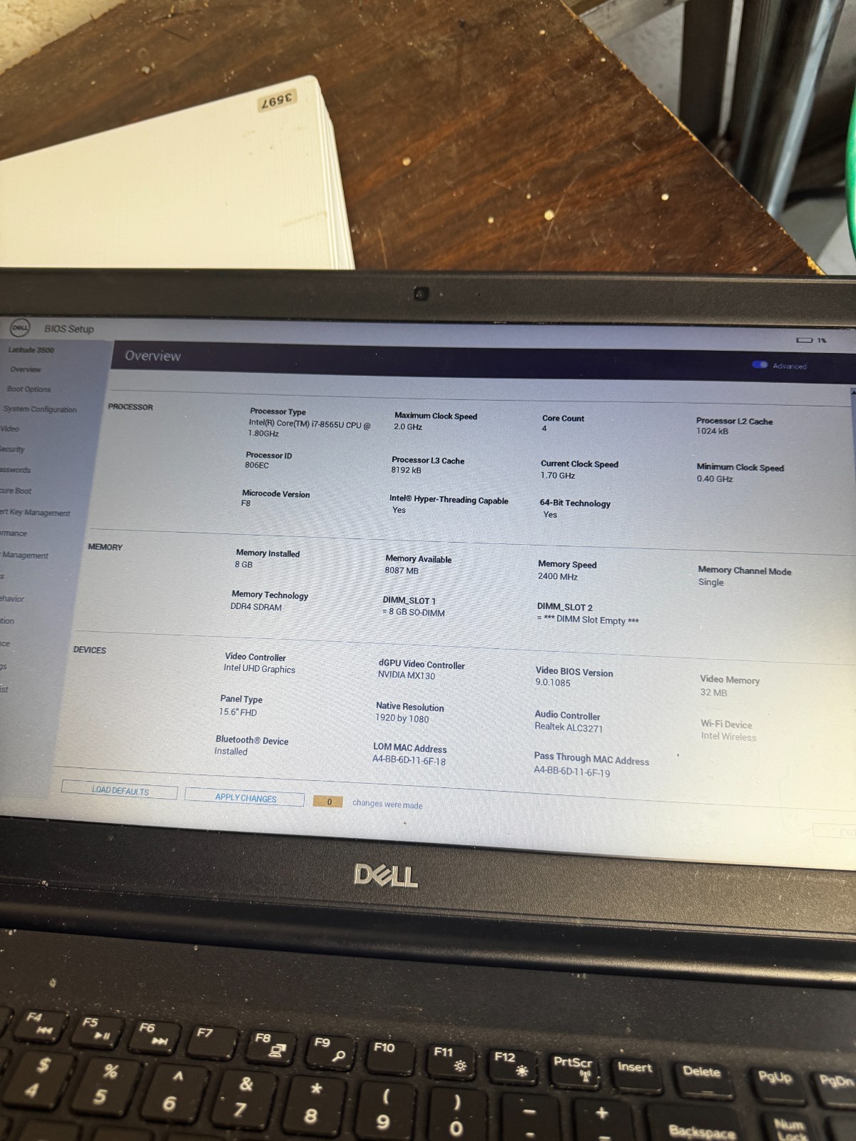 Dell Latitude 3500 Core I7-8565U 8GB RAM Laptop for Parts/Repair #6482