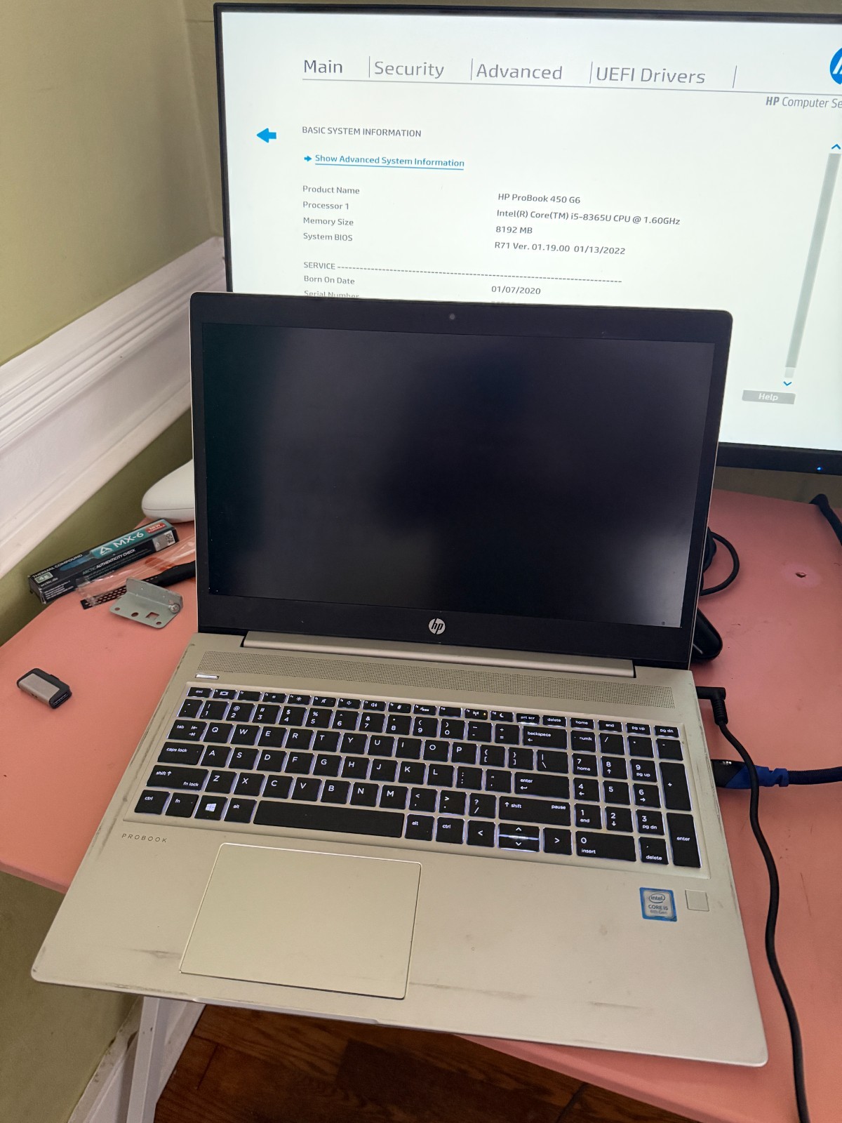 HP ProBook 450 G6 i5-8365U Laptop – NO DISPLAY – For Parts / Repair – No RAM SSD