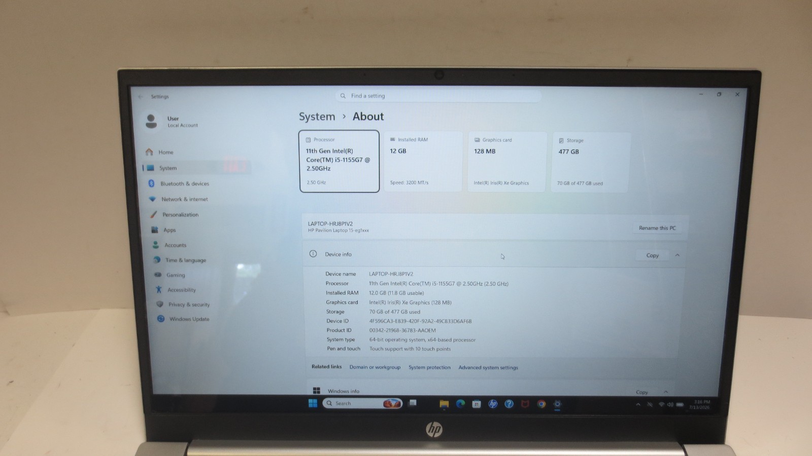 HP Pavilion 15-eg1053cl 15.6″ i5-1155G7 2.5GHz 12GB RAM 500GB SSD Win 11 Home