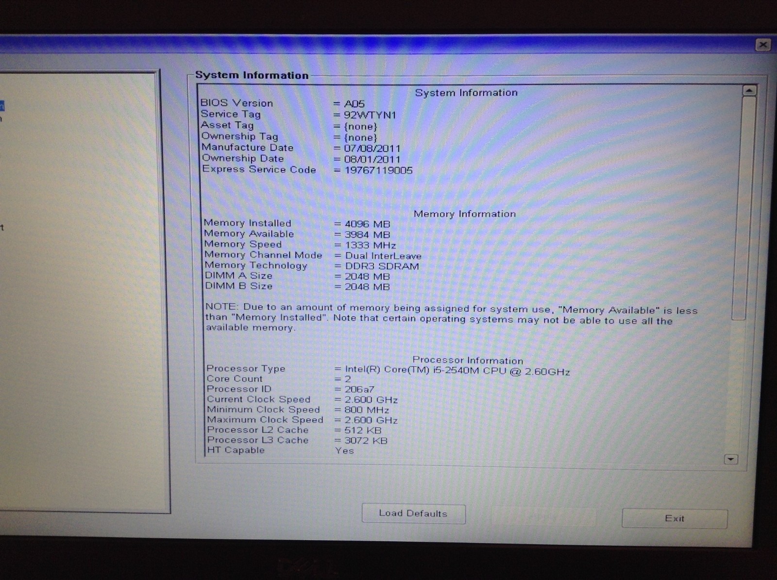 Dell Latitude E6520 i5 2.6GHz Laptop 4GB RAM DVD-RW Ac adapter No HD No Battery
