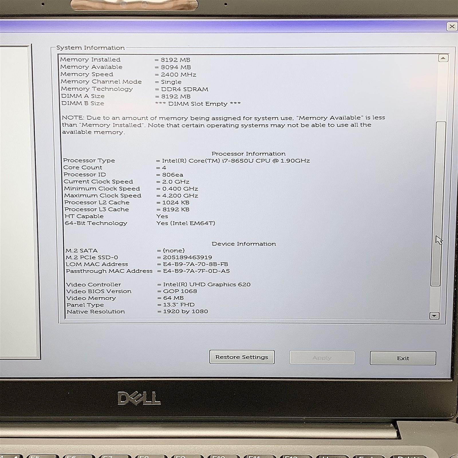 Dell Latitude 7390 Laptop i7 8650U 1.90GHZ 13.3″ FHD 8GB 256GB NVMe Windows 11