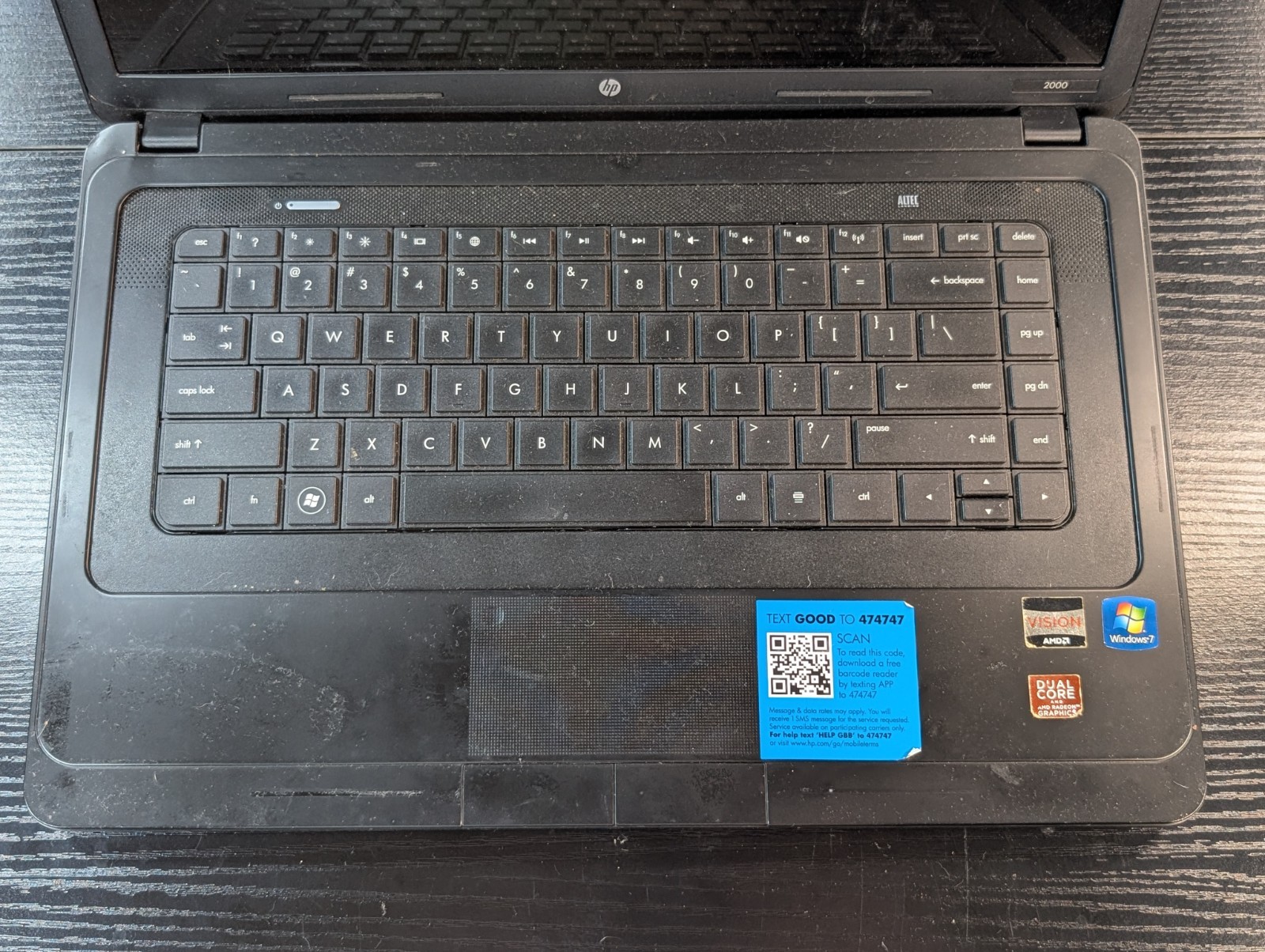 HP 2000 Laptop Windows 7 Vision AMD Dual Core And AMD Radeon Graphics For Parts