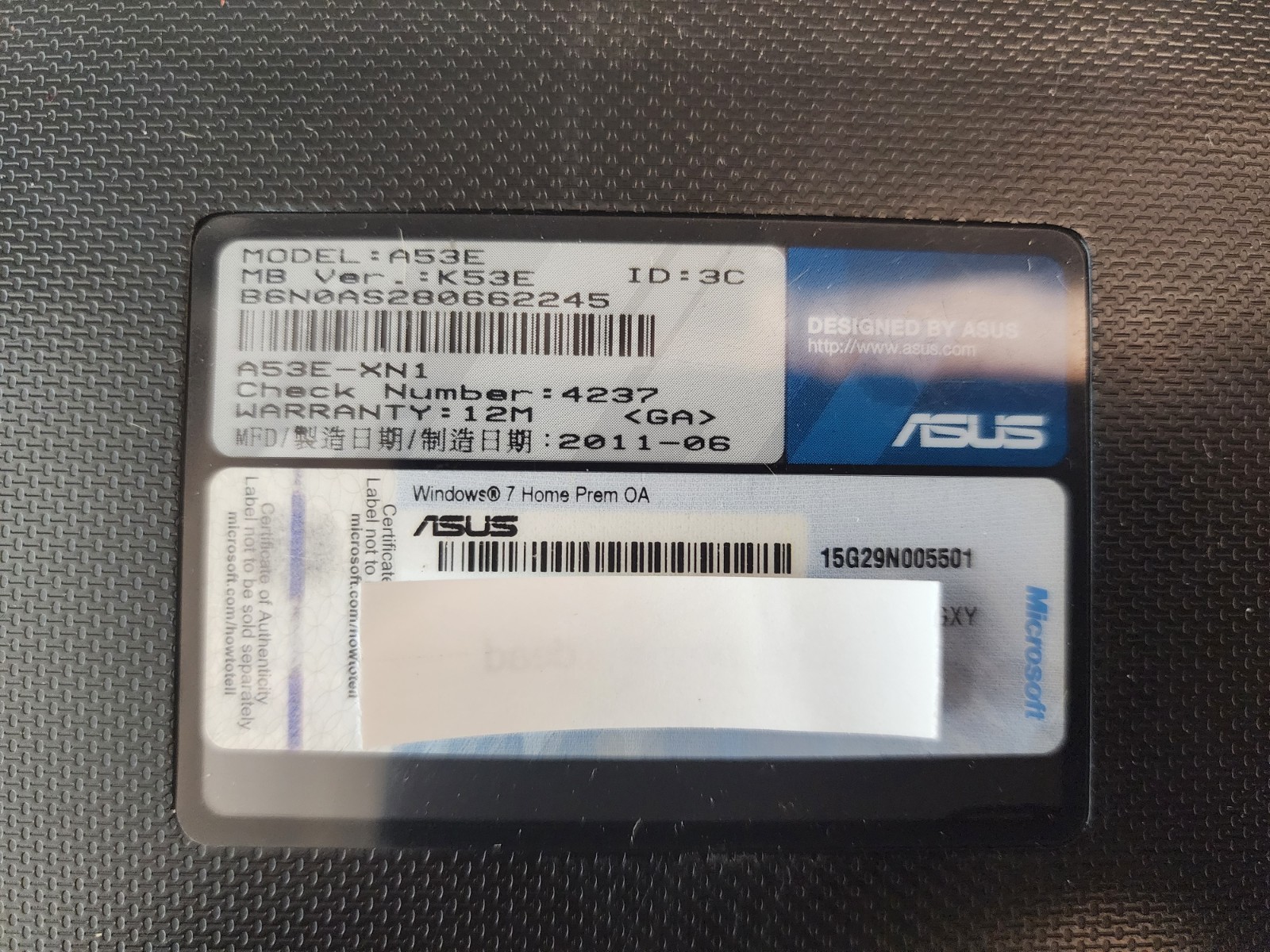 Asus A53E-XN1, Intel Pentium B940 @2.0GHz, 4 GB RAM, No Hdd, Cracked Screen