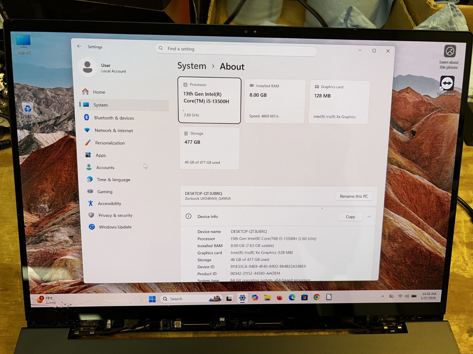 ASUS Zenbook 14X OLED 14.5″ 2.8K Laptop Intel i5-13500H 8GB 512GB broken screen