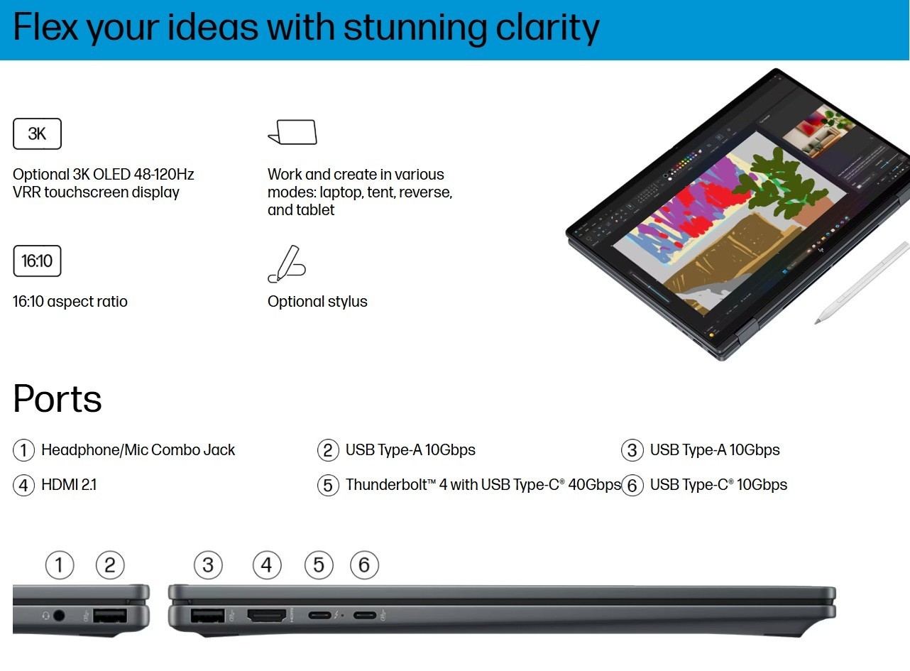 HP OmniBook X Flip 2-in-1 16t-as000 Laptop PC 16″ U7 258V 32GB 2T SSD WiFi 7 W11