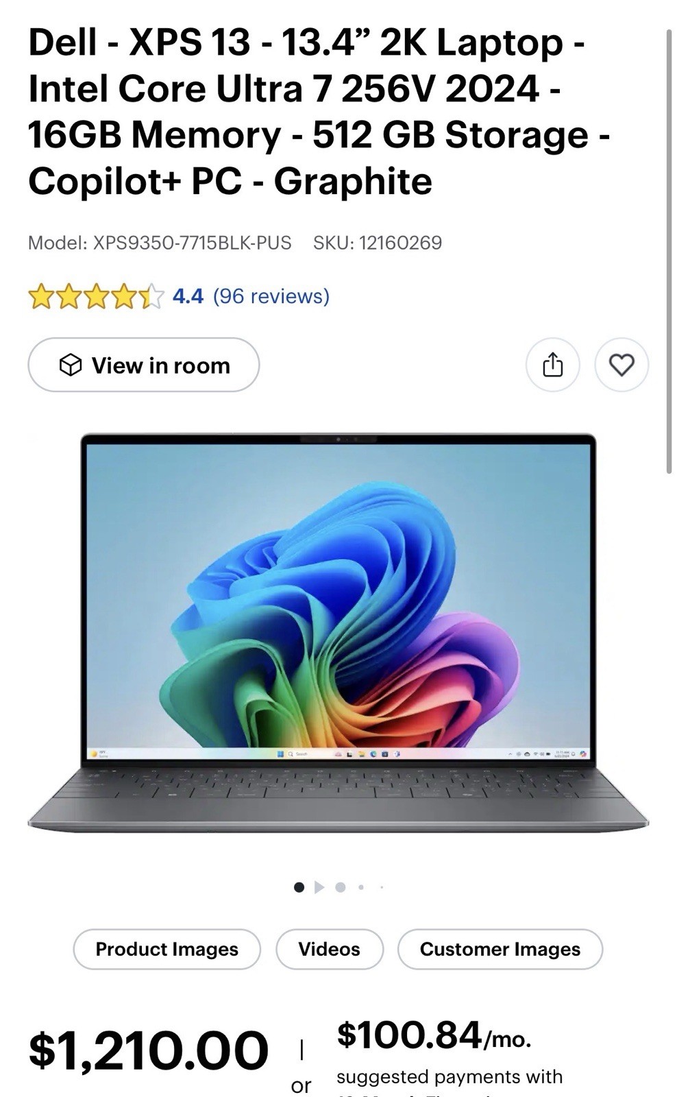Dell XPS 13 13.4″ 2K Laptop Intel Core Ultra 7 16GB 512GB SSD Graphite
