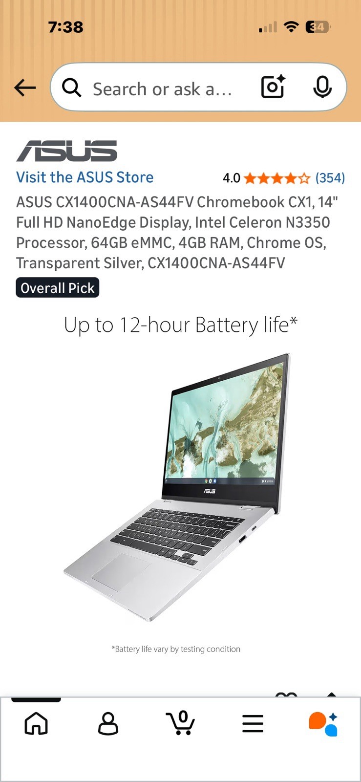 ASUS CX1400CNA-AS44FV Chromebook CX1, 14″ Full HD NanoEdge Display, Inte