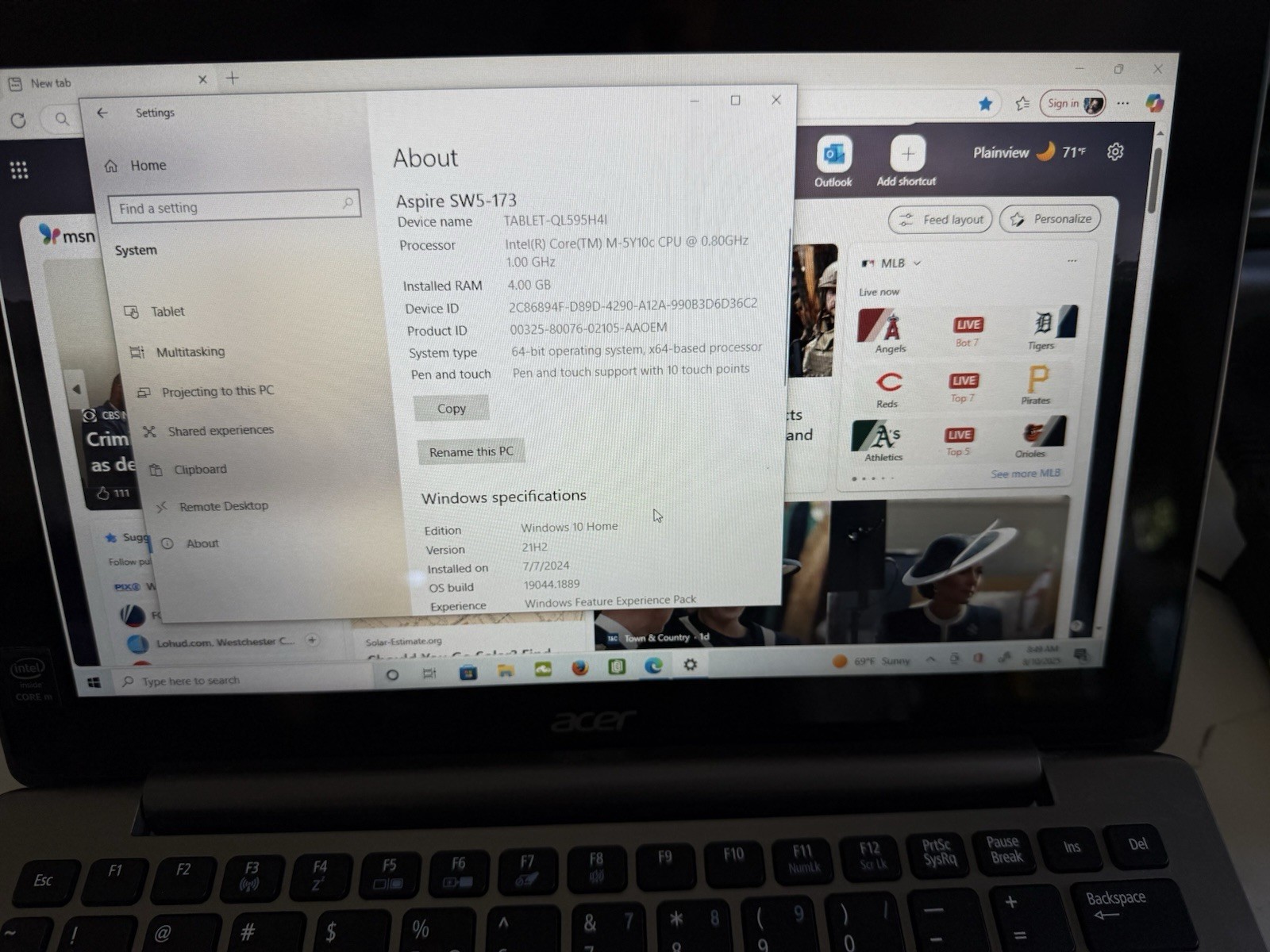 Acer Aspire Switch 11.6″ Intel M 5Y10c 4GB RAM 128GB SSD Win 10