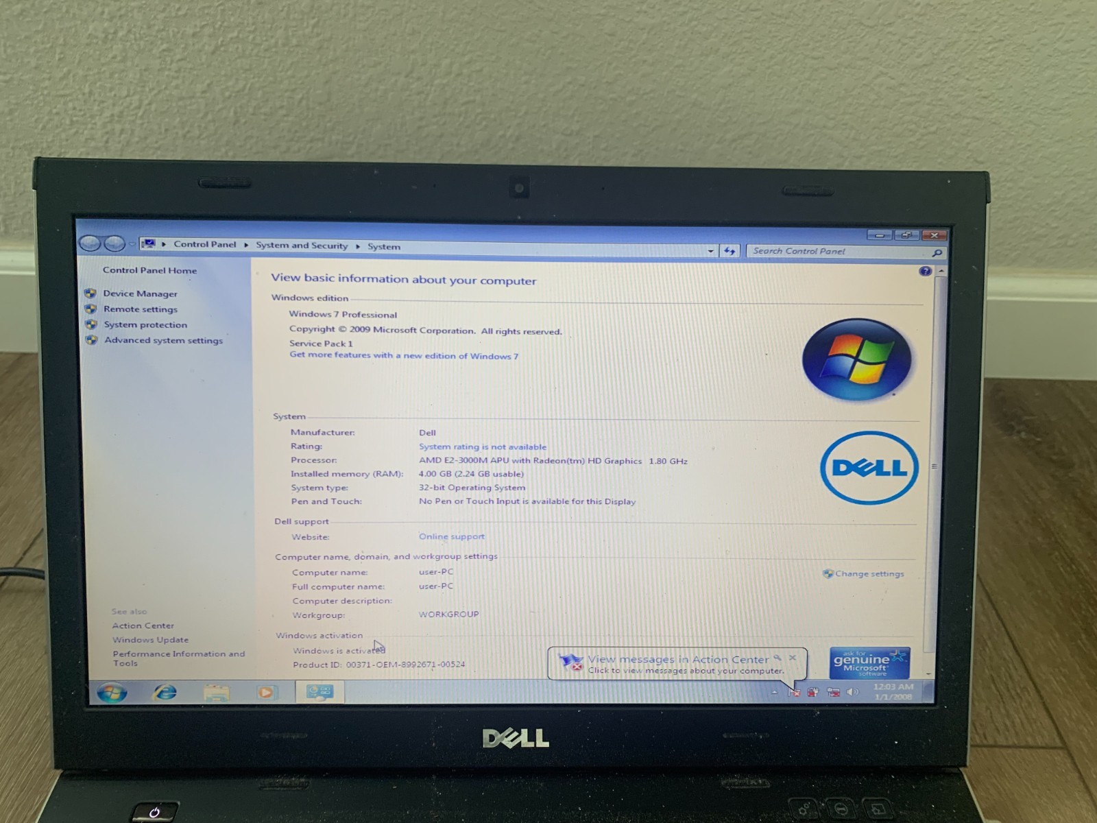 Dell Vostro 3555 15.6″ AMD E2-3000M 1.80GHz 4 GB RAM 320GB HDD Win 7 Pro