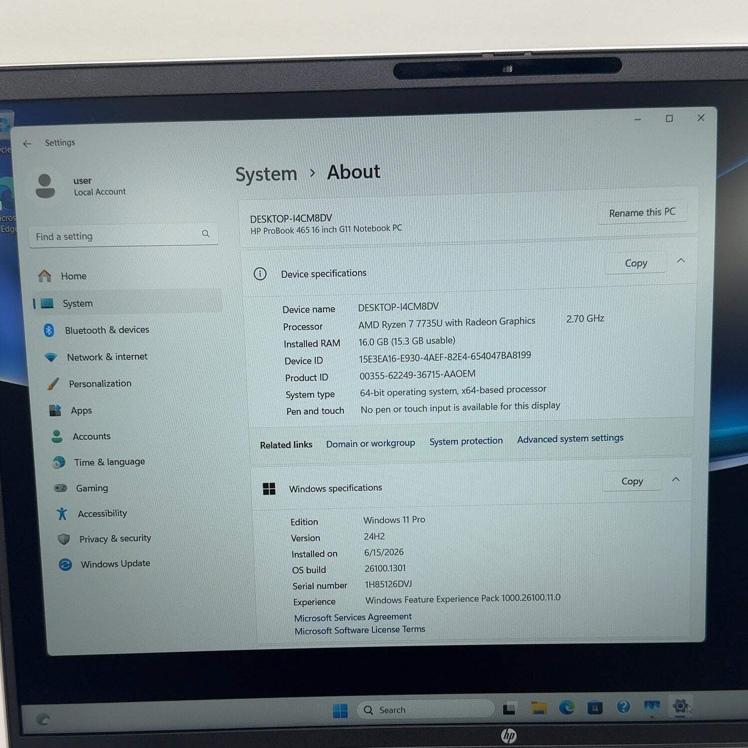 HP ProBook 465 G11 16″ Ryzen 7 7735U 2.7GHz 16GB RAM 512GB SSD
