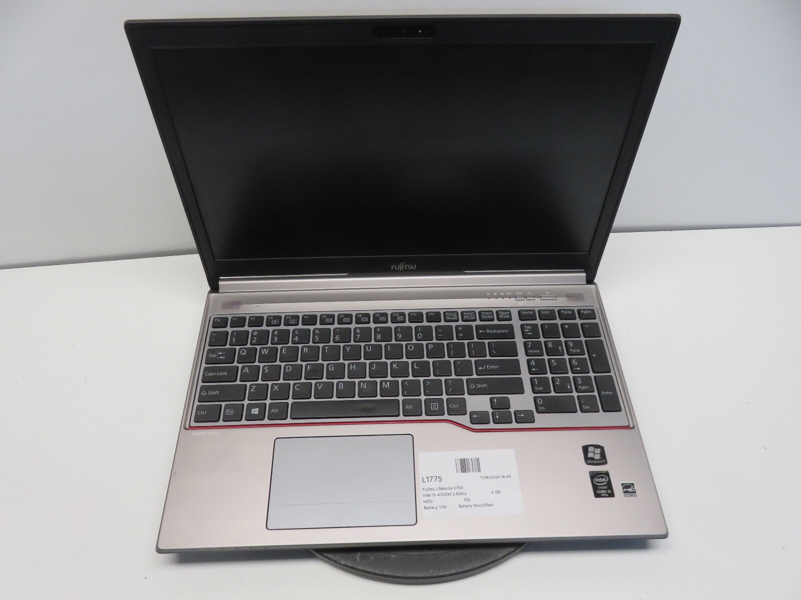 Fujitsu Lifebook E754 Intel i5-4300M 2.6GHz 4 GB NO HDD No Batt
