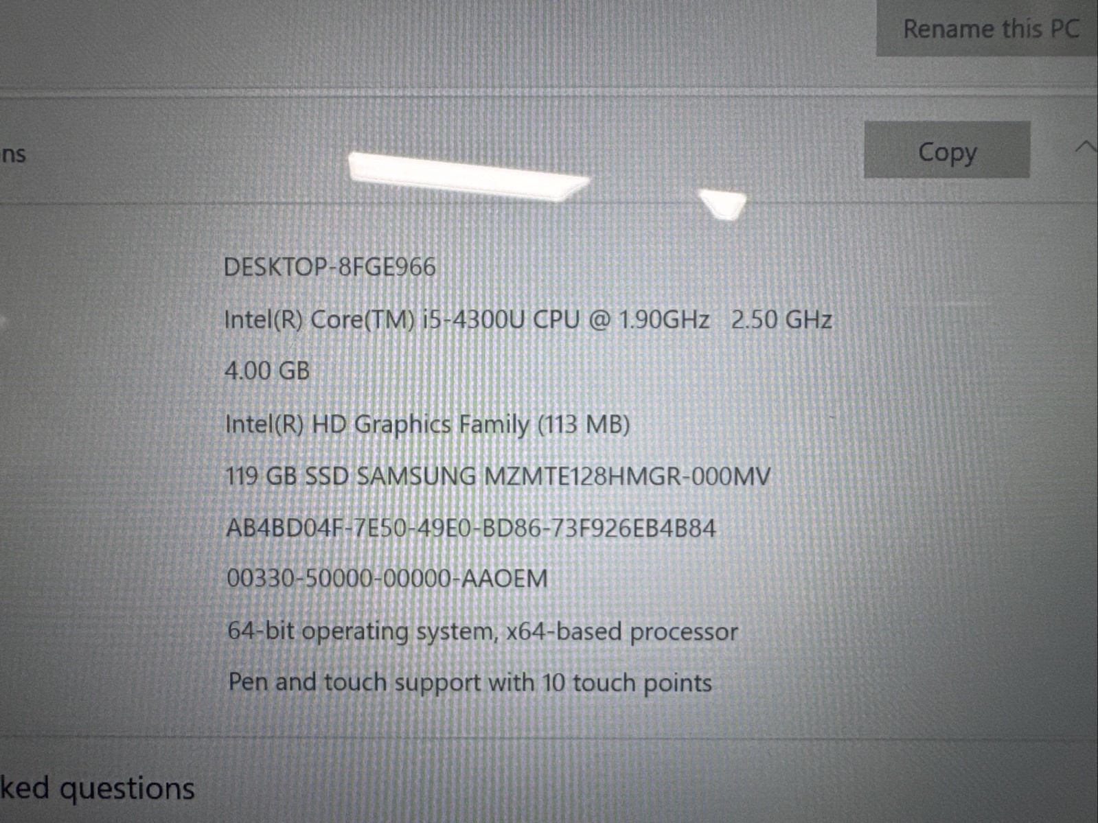 Microsoft Surface Pro 3 12" Intel i5 4GB 128GB Used Charger Key 39939