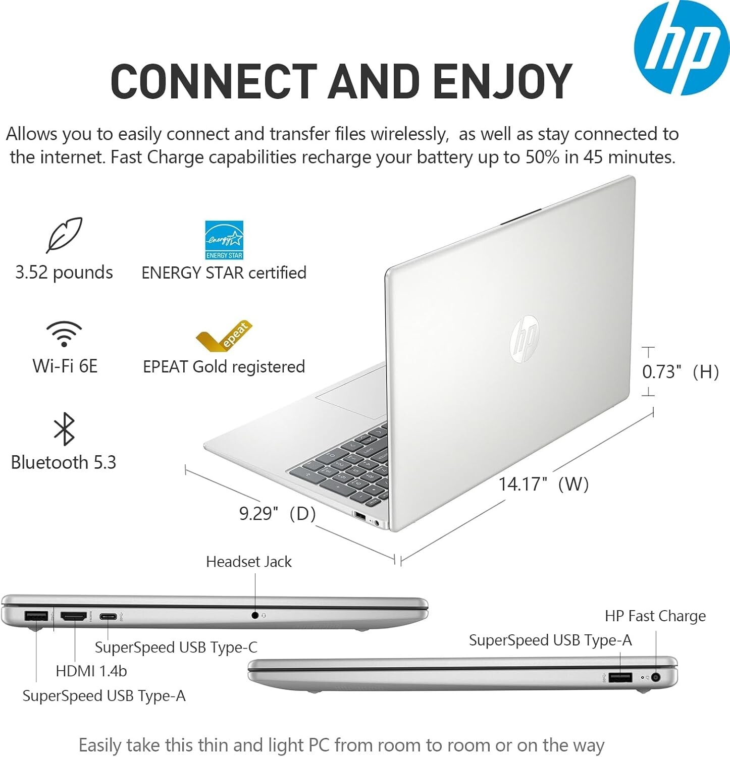 HP Laptop 15.6″ FHD Intel i5-1235U Up to 64GB RAM & 2TB SSD Windows11 Pro+OFFICE