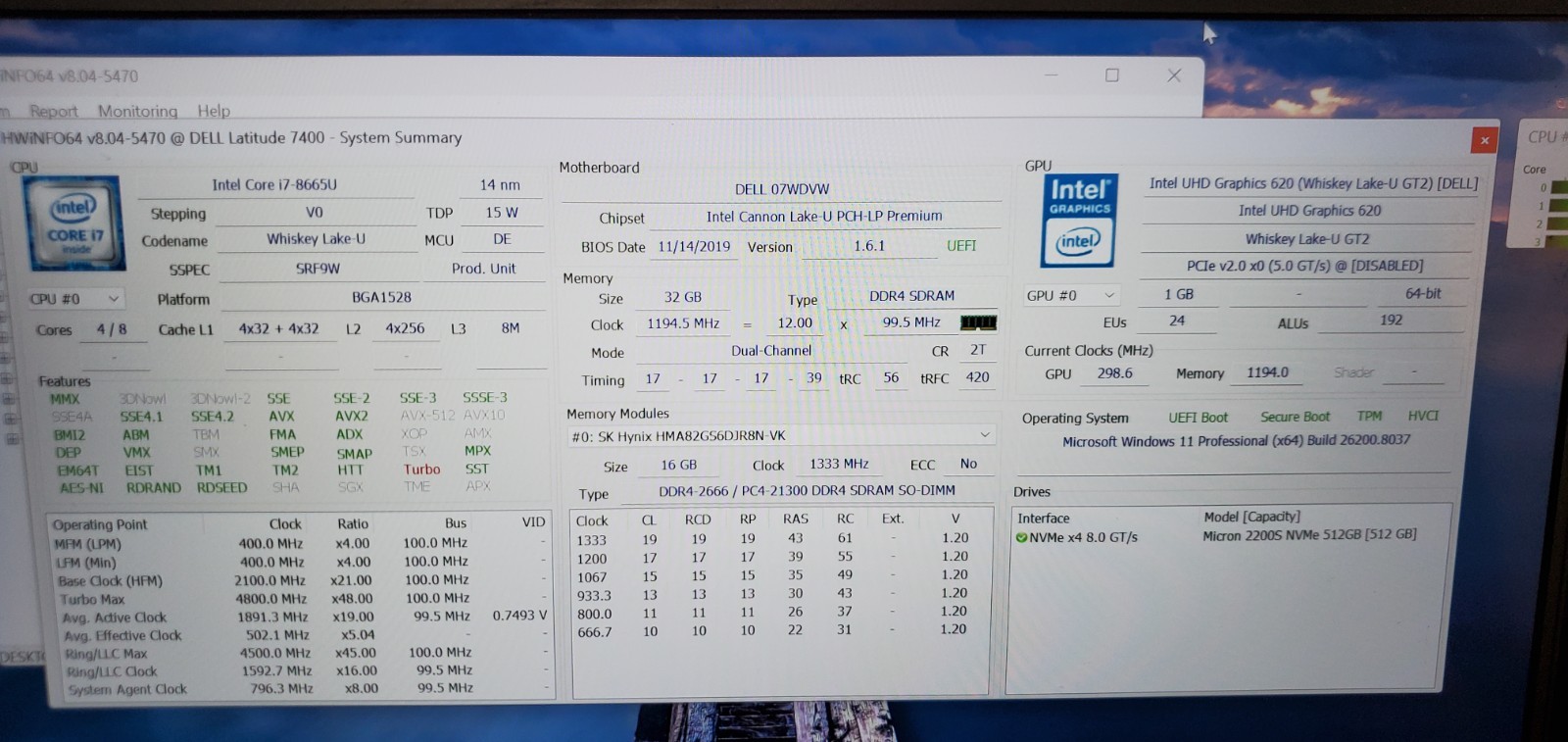 Dell Latitude 7400 Laptop Intel Core i7-8th Gen 32GB RAM 512GB SSD W11P 14″ FHD