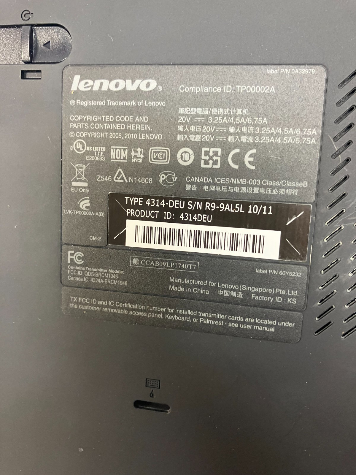 LENOVO THINKPAD T510 – BOOTS TO BIOS – INTEL I5 M560 – 6GB RAM – 320gb HD