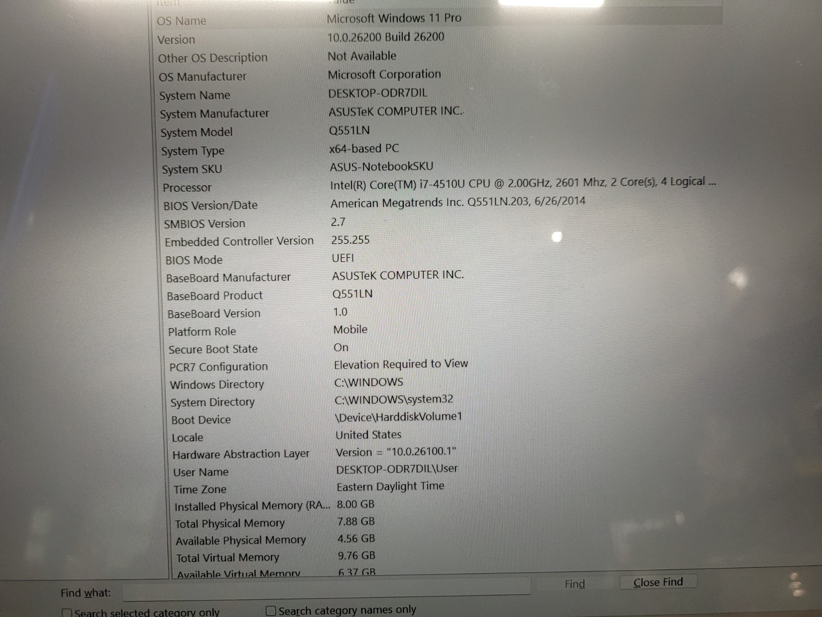 ASUS Q551L Laptop – i7-4510U, 8 GB RAM, NVIDIA 840M Touch WIN11 BAD BATTERY