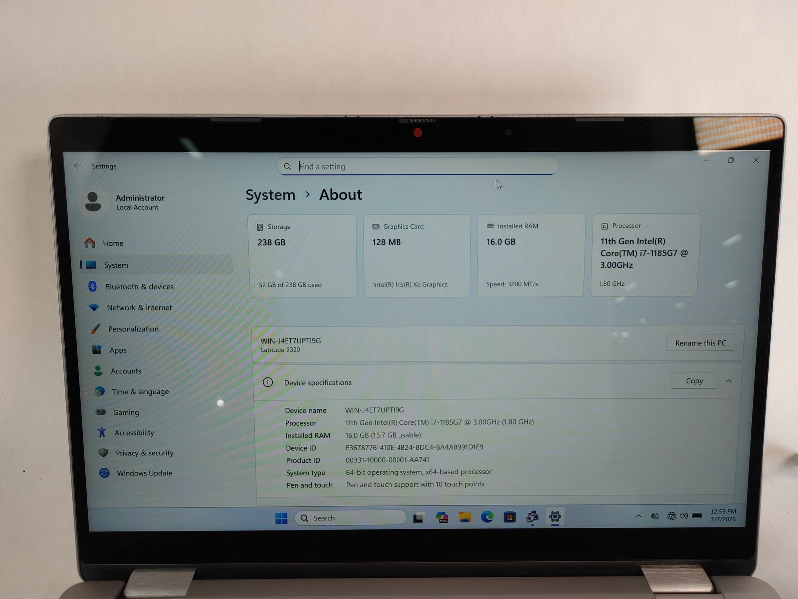 Dell Latitude 5320 Core i7-1185G7 3.00 GHz 16 GB DDR4 256 GB M.2 Windows 11 Pro