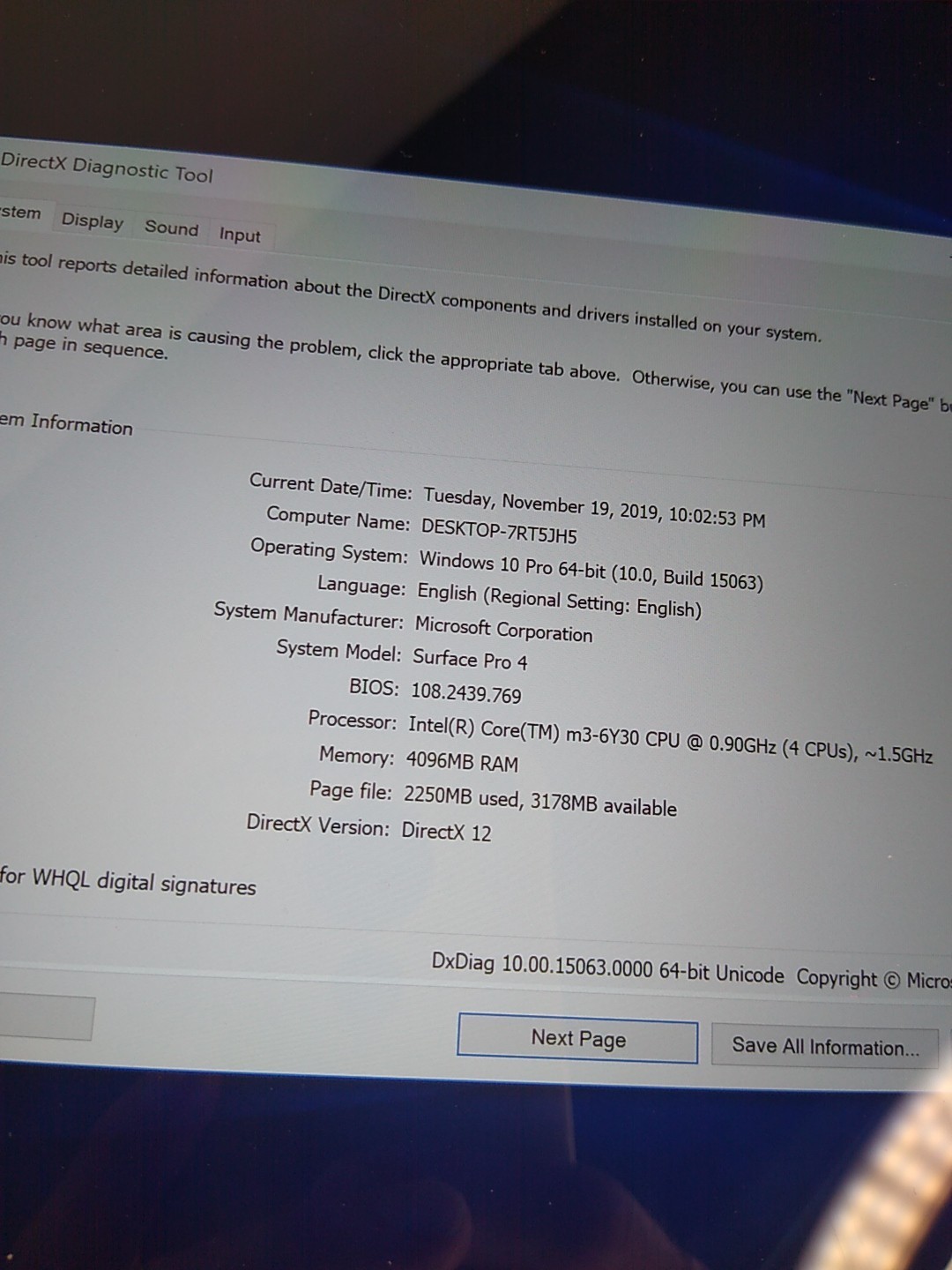 USED Microsoft Surface Pro 4 1724 009794 663653 128gb Factory Reset