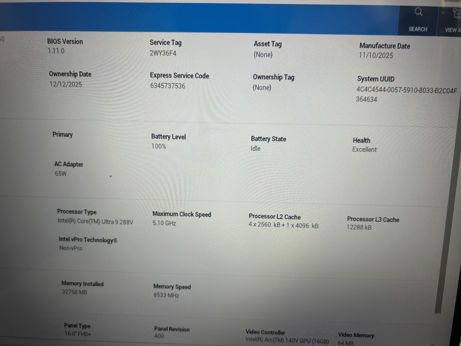 DELL 16 DB16250 VPVXG Intel Core Ultra 9 288V, 3.30 GHz, 32 GB RAM, 1 TB NVMe