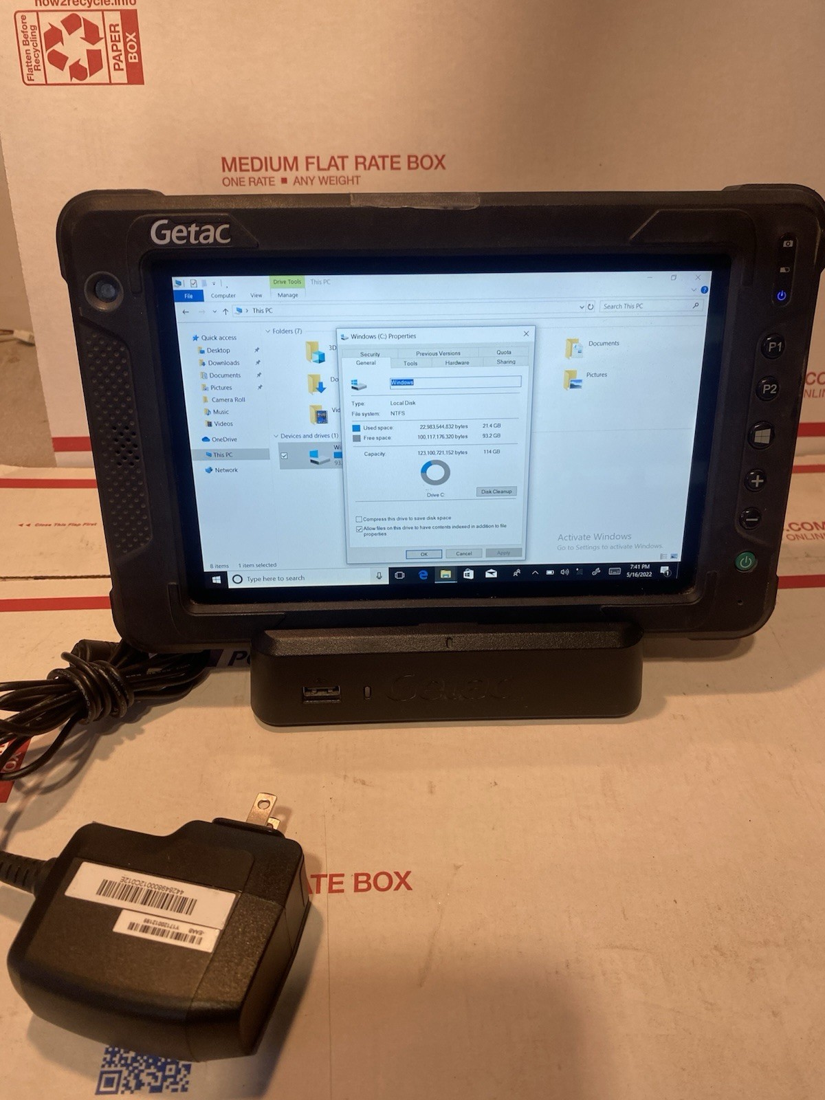 Getac EX80 windows Rugged tablet With Stand/base Power Supply Included Tested