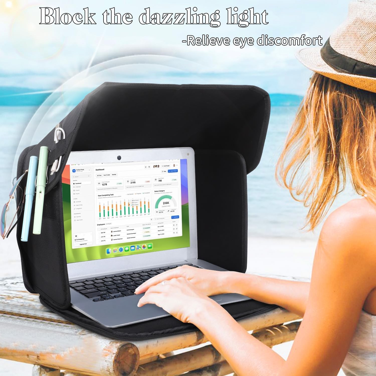 Lightweight Foldable Laptop Sun Shade Privacy Shield for 15-16” MacBook/Dell/PC