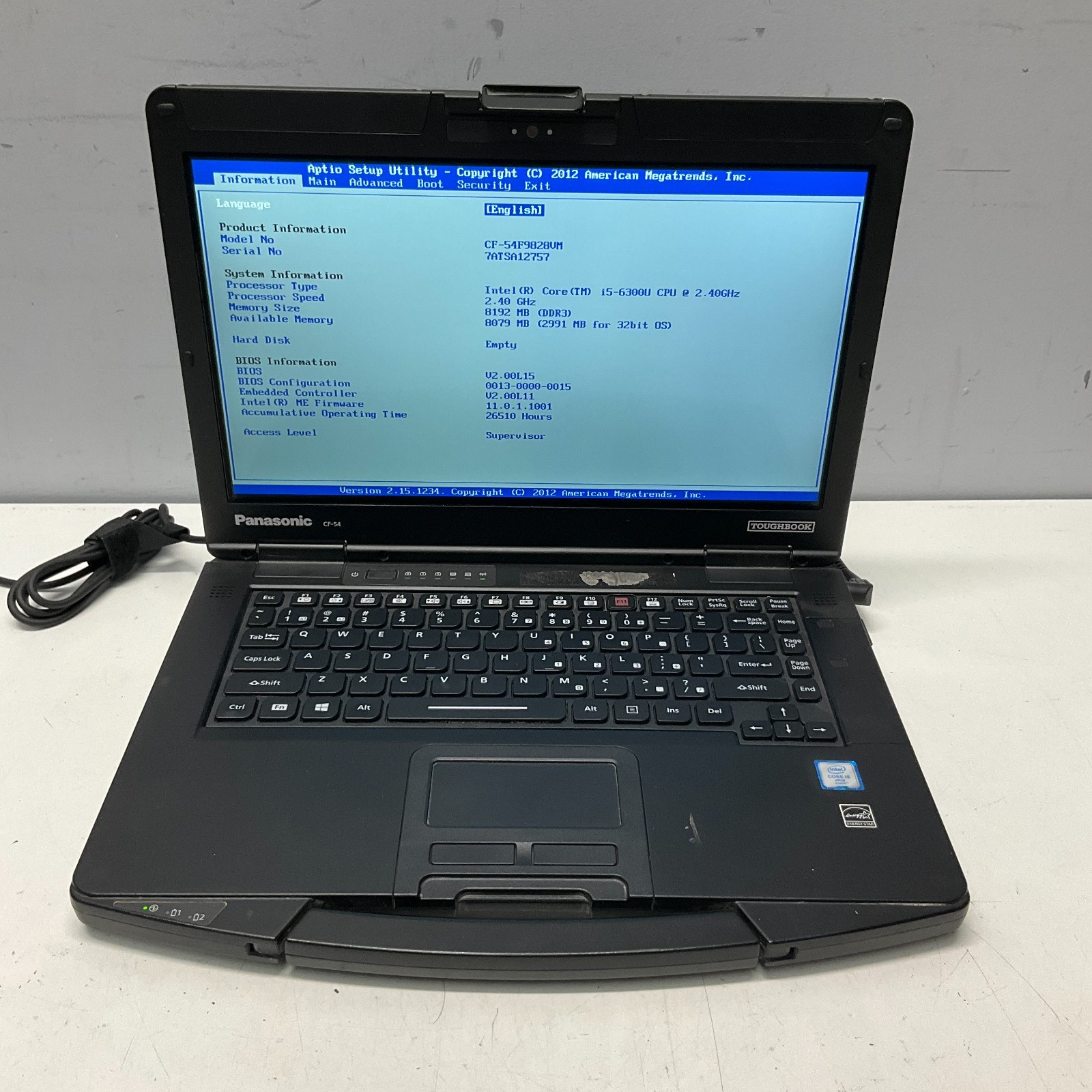 Panasonic Toughbook CF-54 i5-6300U@2.40GHZ 8GB RAM NO HDD NO OS NO CADDY NO BAT