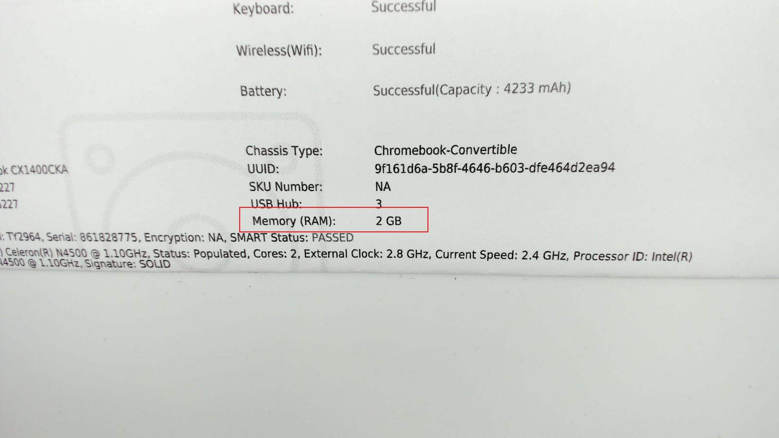 Asus Chromebook CX1 14″ Intel Celeron N4500 4GB 64GB CX1400CKA-DB44 PC1701503