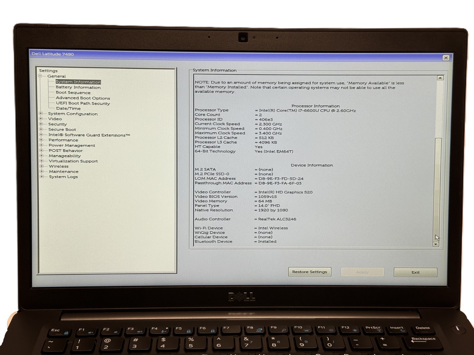 Dell Latitude 7480 14” i7-6600U 2.6 GHz | NO RAM, SSD, AC | ✅ BIOS ✅ Battery