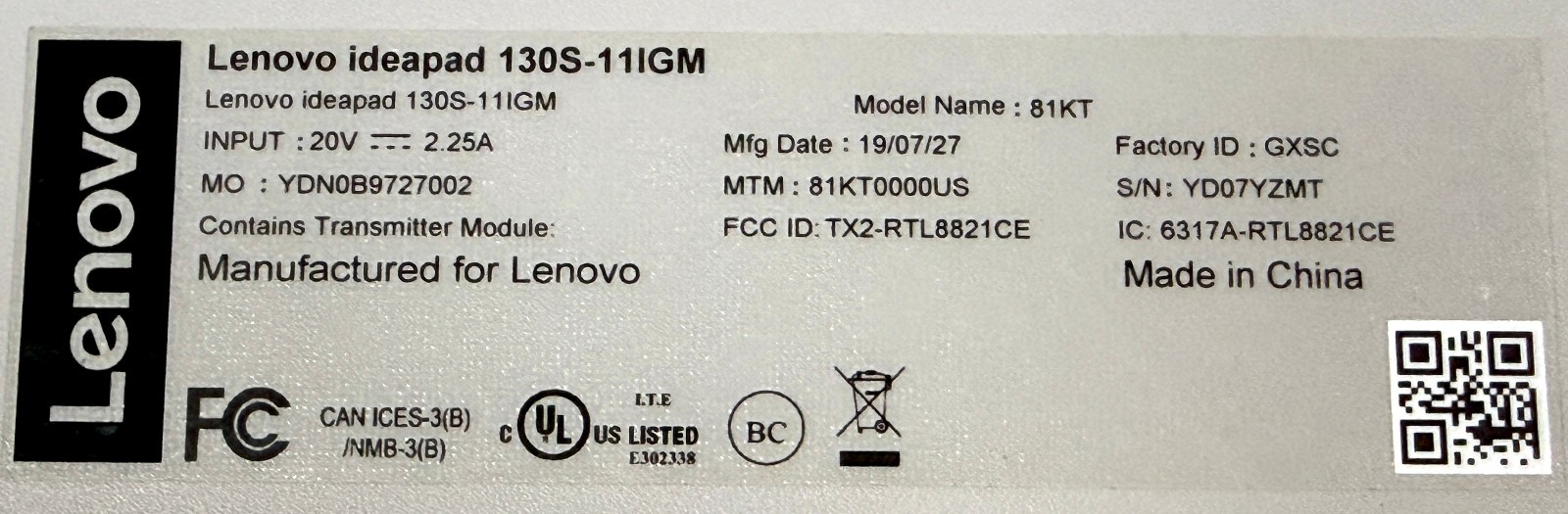 Lenovo ideapad 130S-11IGM 11.6″ 1.1GHz Pentium Silver N5000 4GB RAM 64GB eMMC