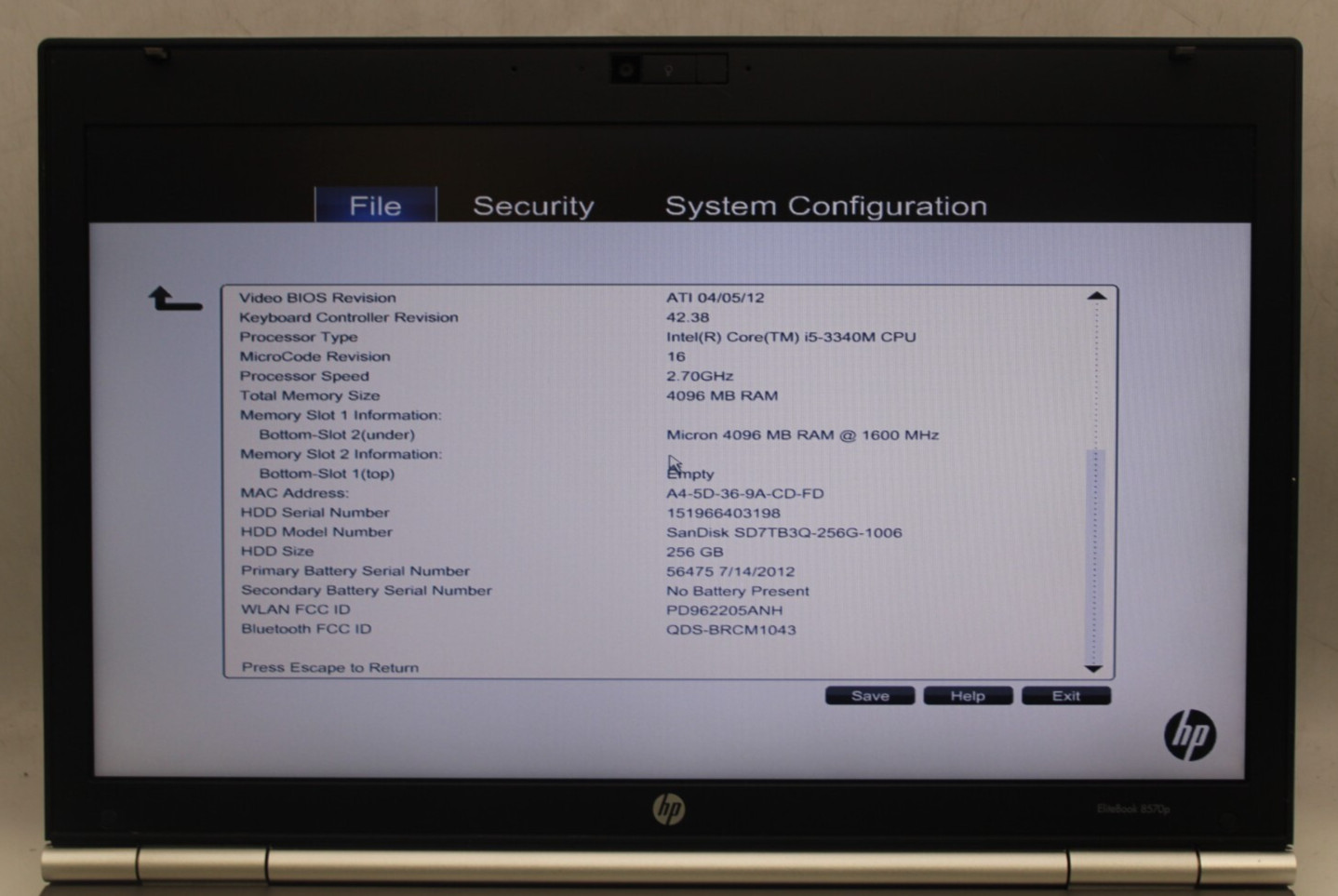 HP EliteBook 8470p i5 series@2.7GHz 4GB RAM NO Storage/OS *PARTS/REPAIR*READ*