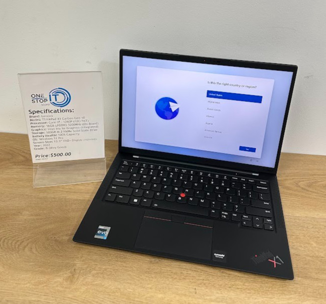 Lenovo ThinkPad X1 Carbon Gen 10, Core i7 1270P, 16GB LPDDR5 Iris Xe, 500 GB SSD