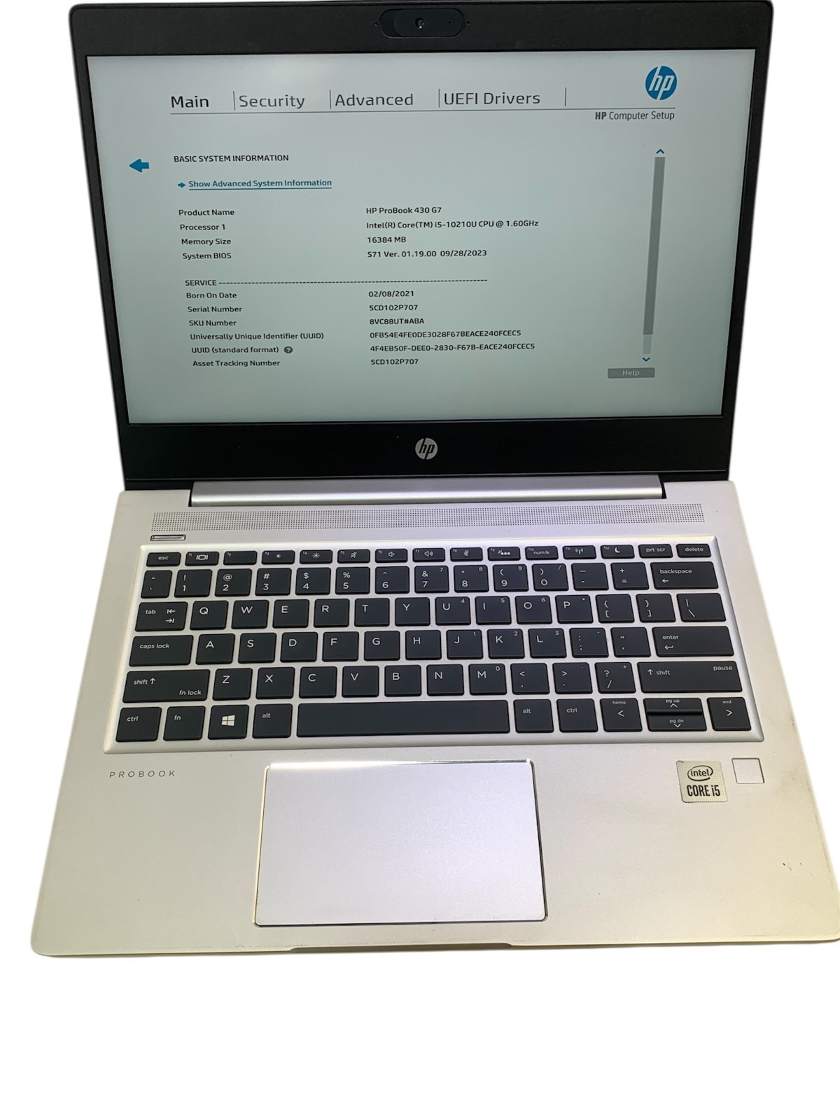 HP PROBOOK 430 G7 13.3″ INTEL CORE i5-10210U @ 1.60 GHz 16GB RAM – NO SSD AC